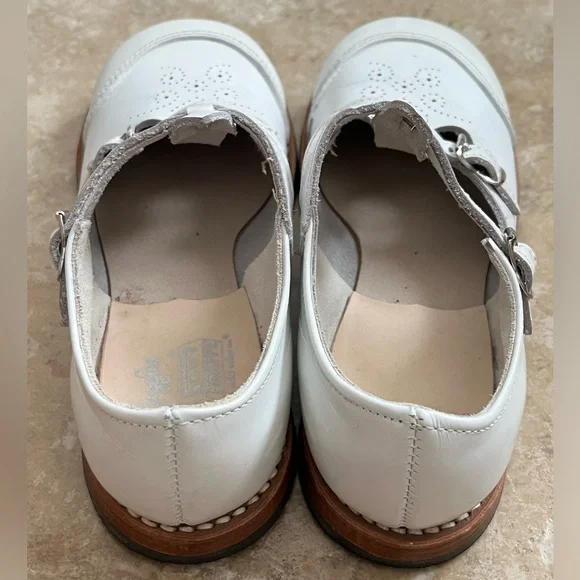 Vintage Shoes 1950'S Girls Classic Leather White Double Buckled Strap Mary Jane - Picture 8 of 11